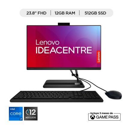 Computador Todo en uno Lenovo Intel Core i7 23,8 Pulgadas FHD Memoria RAM 12GB Estado Solido 512GB Windows 11 Home Color Negro