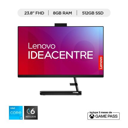 Todo en uno Lenovo IC 3 24IAP7 Intel Core i3 1215U 23,8 Pulgadas FHD Memoria 8GB Estado Solido 512GB Linux Color Negro