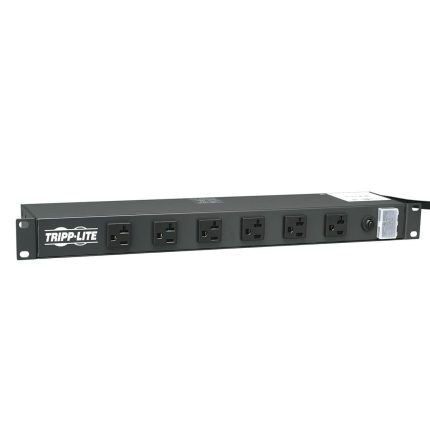 RS-1215-20T Barra de contactos Eaton Tripp Lite para instalación en rack 1U, 120V, 20A, L5-20P, 12 tomacorrientes (6 adelante, 6 atrás), cable de 4.57 m [15 pies]