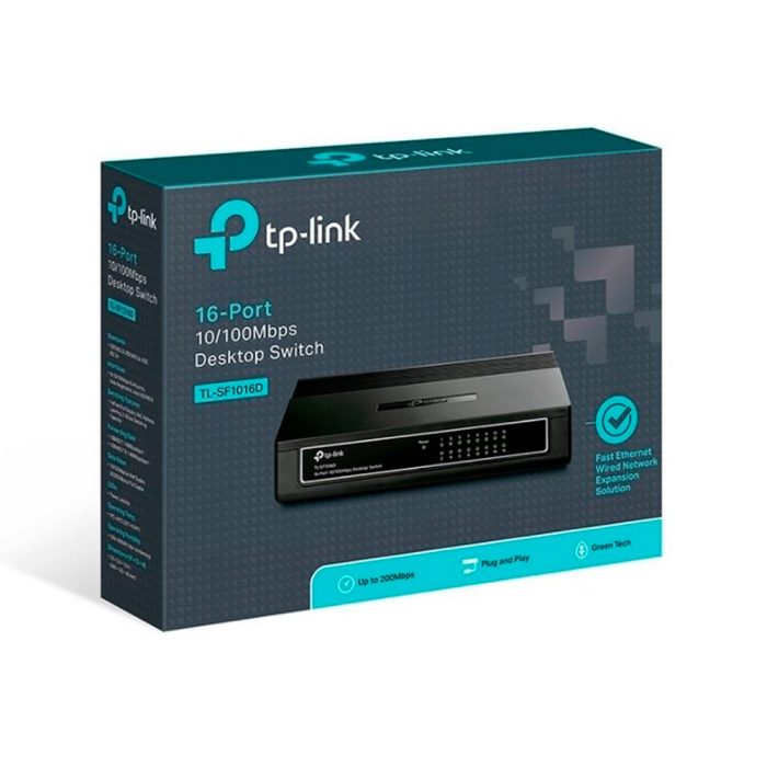 Switch TP-LINK NO administrable 16 puertos RJ4510/100 Mbps Auto-Negociación, compatible con Auto MDI COLOR Negro