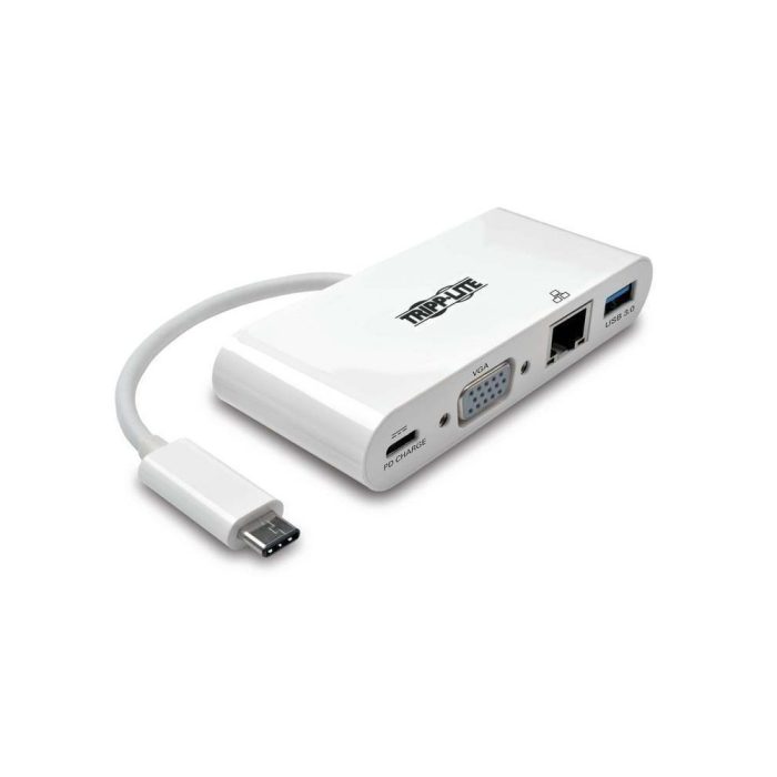 ADAPTADOR Multipuerto USB-C, VGA, Puerto USB-A, GbE, Carga PD, Blanco