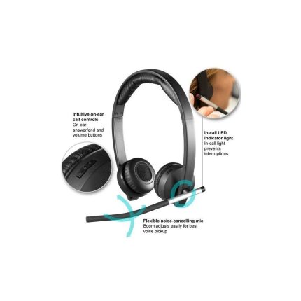 Diadema logitech H820e biaural inalámbrico, receptor USB, compatible Win-Mac, controles integrados, color negro