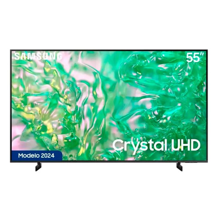 Televisor Samsung FLAT LED Smart TV 55 pulgadas Crystal UHD 4K  /3,840 x 2,160 / DVB-T2 / HDR /LAN/ WIFI 5/ Control remoto Solar / Soporte ajustable / Bluetooth 5.2 / Google Meet / Multi view/ AirPlay 2 / Bixby desde el control /modo ambiente/ Modo Juego/ HDMI x 4/ USB x2-A /abre y edita archivos de Office/ control de voz/Garantía 1 año, Ficha técn