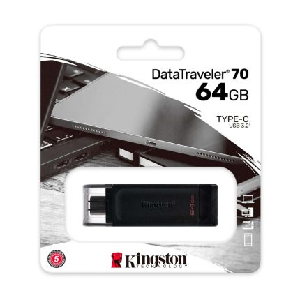 Memoria USB KINGSTON DataTraveler 70 Tipo C 3.2 64GB COLOR Negro