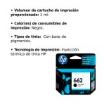 CARTUCHO HP NEGRO 662 HP Deskjet Ink Advantage 2515 3515 120 PAG