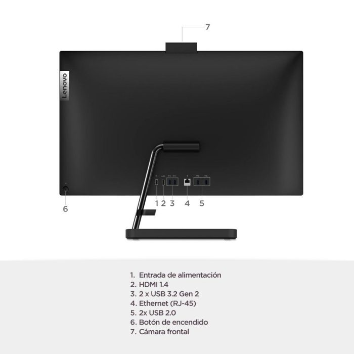 Computador Todo en uno Lenovo Intel Core i7 23,8 Pulgadas FHD Memoria RAM 12GB Estado Solido 512GB Windows 11 Home Color Negro