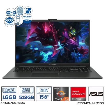 Portátil ASUS Vivobook Go 15 E1504FA-NJ1555 AMD Ryzen™ 5 7520U , 15,6 FHD, 16GB, 512 SSD, SO Keep, Mixed Black.
