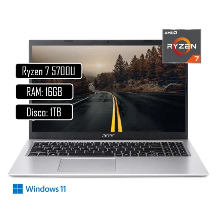 Portatil Acer AL15-43P-R17E AMD Ryzen™ 7 5825U 15.6 FHD IPS 8GB (1*8) DDR4 Memory/512SSD PCIe NVMe SSD/Windows 11 Home Single Color Silver
