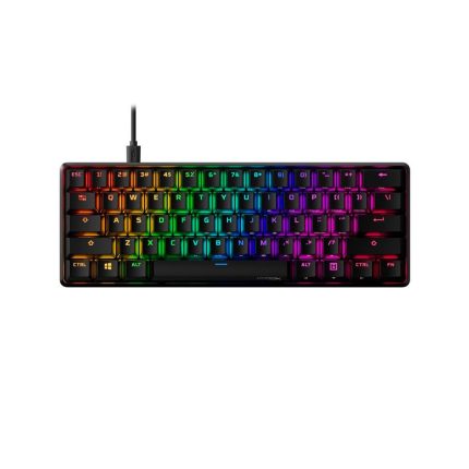 Teclado gamer HyperX inglés US color negro con luz RGB.