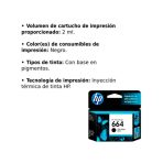 CARTUCHO HP NEGRO 664 HP DESKJET INK ADVANTAGE 1115,2135,3635,3835,4675 120pag