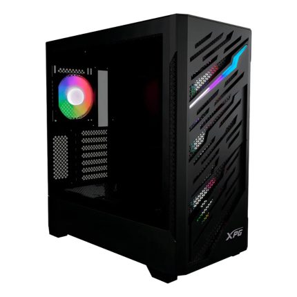 XPG STARKER AIR BTF, Negro, soporta placas base con diseño de conector inverso, Torre Media ATX, 2.5'' y 3.5'' pulgadas x2, I/O: USB-C x1, USB-A x2, Audio HD x1, control LED x1, Reinicio x1, Poder x1, Ventilador ARGB: 4 x Ventiladores de 120mm (Frontal x3, Trasero x1), Ventilador: (Trasero x1), 2 Años de Garantía