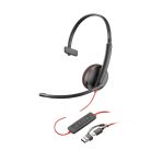 Poly Blackwire 3210 Monaural USB-C Headset +USB-C/A Adapter (Bulk)