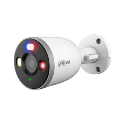 Cámara Dahua Bullet WI-FI 6, 5MP ,fija, Bluetooth pairing, Luz de advertencia roja y azul, IR30m, IP67, H.265, 12VDC, soporta micro SD hasta 256GB, Micrófono y altavoz integrados, detección humana y de vehiculos, Gestión desde la App DMSS (Dahua)