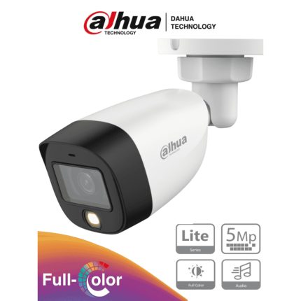 Camara Dahua Bala, 5MP, Full Color, Lente Fijo 2.8 mm, WDR, 4en1 switchable (CVI/TVI/AHD/CVBS), Metal, IR20m, IP67, 12VDC.