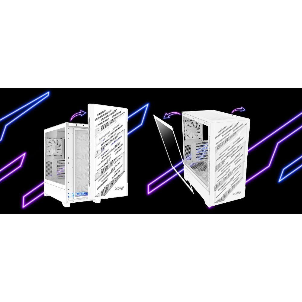 XPG STARKER AIR BTF, Blanco, soporta placas base con diseño de conector inverso, Torre Media ATX, 2.5'' y 3.5'' pulgadas x2, I/O: USB-C x1, USB-A x2, Audio HD x1, control LED x1, Reinicio x1, Poder x1, Ventilador ARGB: 4 x Ventiladores de 120mm (Frontal x3, Trasero x1), Ventilador: (Trasero x1), 2 Años de Garantía XPG STARKER AIR BTF, Blanco, soporta placas base con diseño de conector inverso, Torre Media ATX, 2.5'' y 3.5'' pulgadas x2, I/O: USB-C x1, USB-A x2, Audio HD x1, control LED x1, Reinicio x1, Poder x1, Ventilador ARGB: 4 x Ventiladores de 120mm (Frontal x3, Trasero x1), Ventilador: (Trasero x1), 2 Años de Garantía
