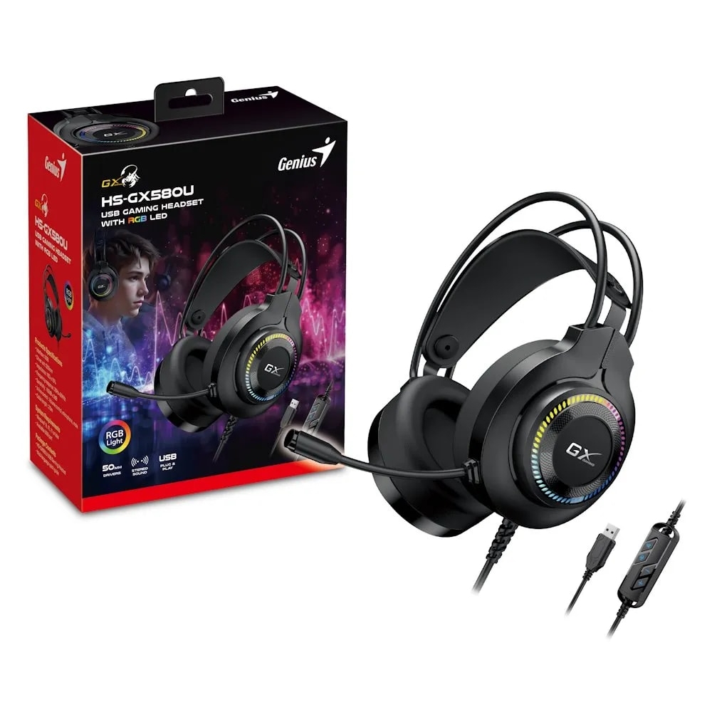 Diadema Gaming Genius rgb usb HS-GX580U Diadema Gaming Genius rgb usb HS-GX580U