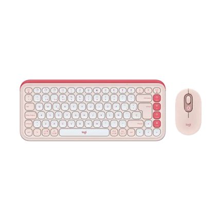 Combo Teclado + Mouse Inalámbricos Logitech POP Icon Color Rosa y Blanco