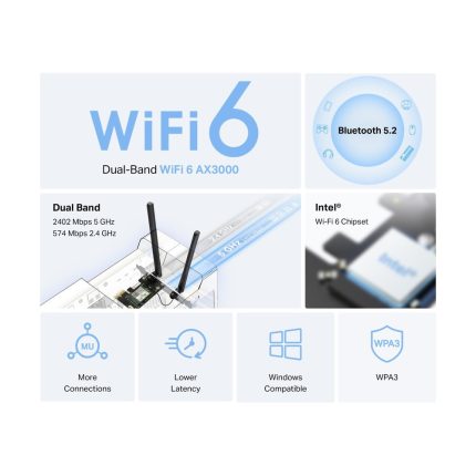 Adaptador Red WiFi TPLINK MA80XE AX3000 Dual Band Wi-Fi 6 Bluetooth PCI Express