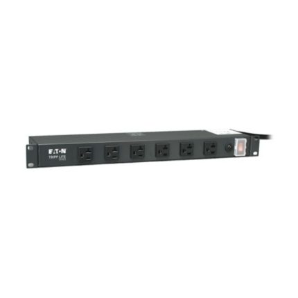 RS-1215-20T Barra de contactos Eaton Tripp Lite para instalación en rack 1U, 120V, 20A, L5-20P, 12 tomacorrientes (6 adelante, 6 atrás), cable de 4.57 m [15 pies]